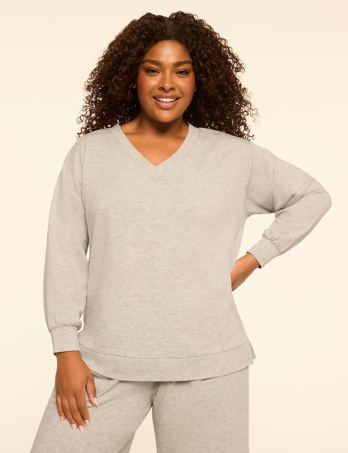 fleece terry long-sleeve lounge top