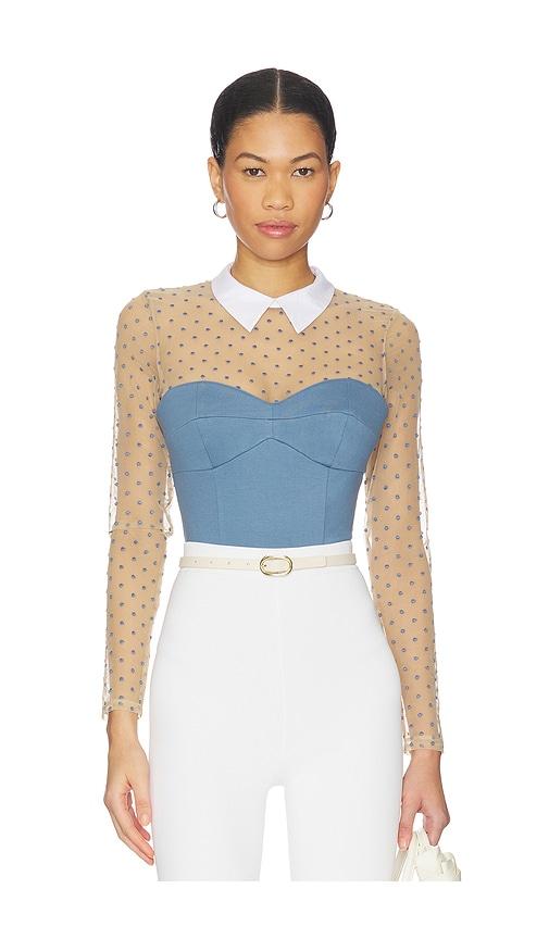 fleur du mal collared bodysuit in blue. - size l (also in m, xs)