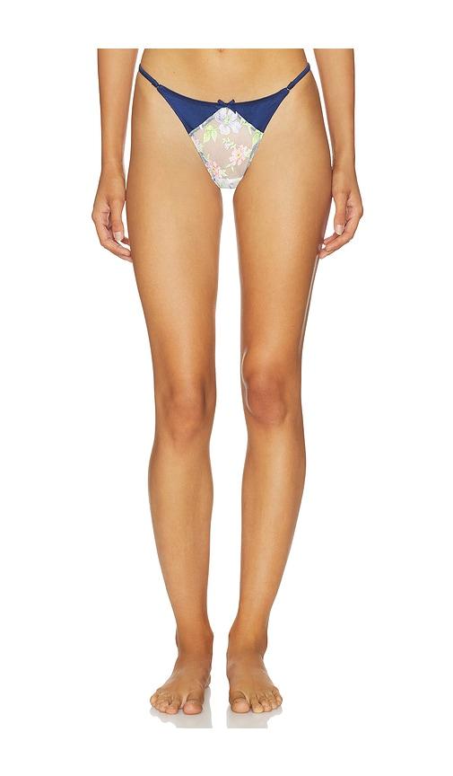 fleur du mal delara embroidered thong in navy. - size 1 (also in 2, 3, 4, 5)