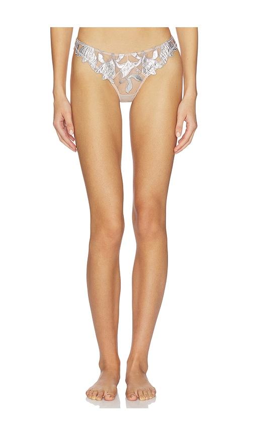 fleur du mal foil lily embroidery thong in metallic silver. - size 3 (also in 4, 5)