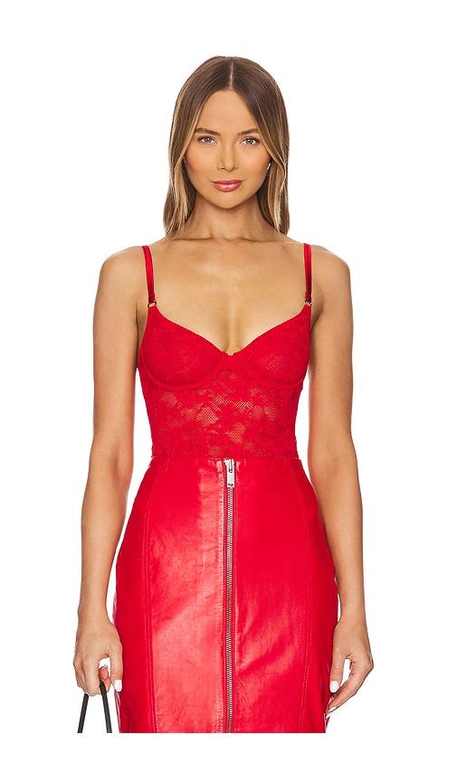 fleur du mal le stretch lace bodysuit in red. - size l (also in m, s, xl)
