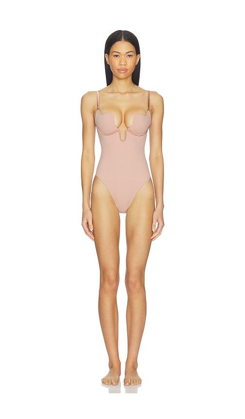 fleur du mal le stretch u-plunge bodysuit in tan. - size l (also in s, xs)