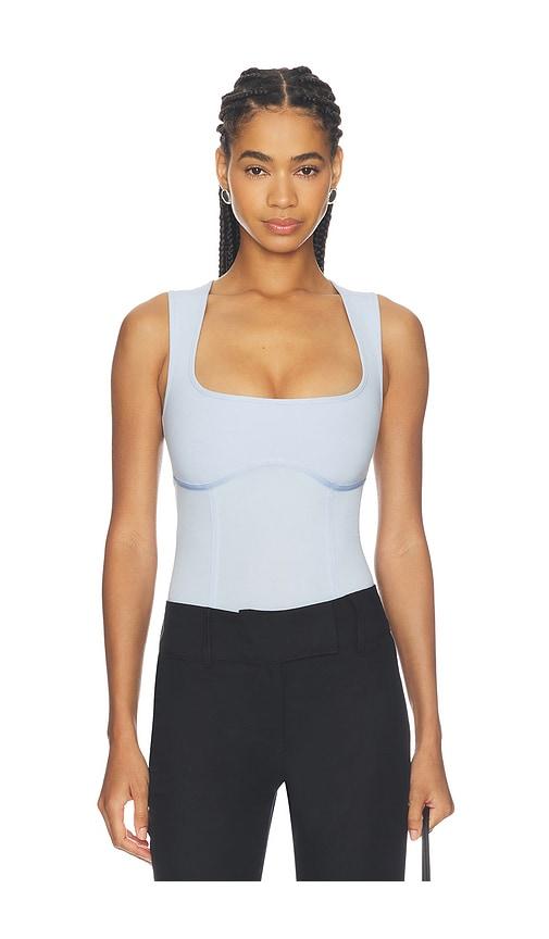 fleur du mal organic cotton scoop neck bodysuit in baby blue. - size l (also in m, s, xs)