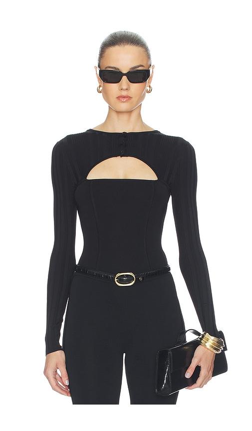 fleur du mal rib shrug bodysuit in black. - size m (also in xs, s)