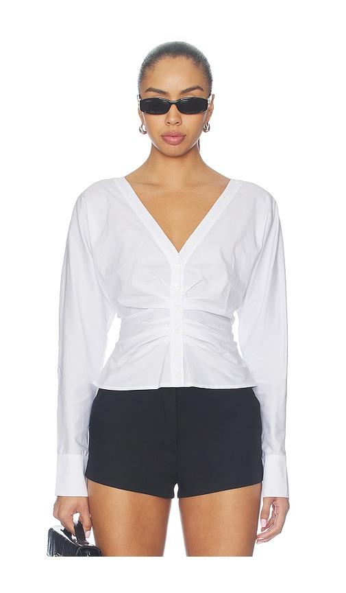 fleur du mal ruched poplin shirt in white. - size m (also in s)