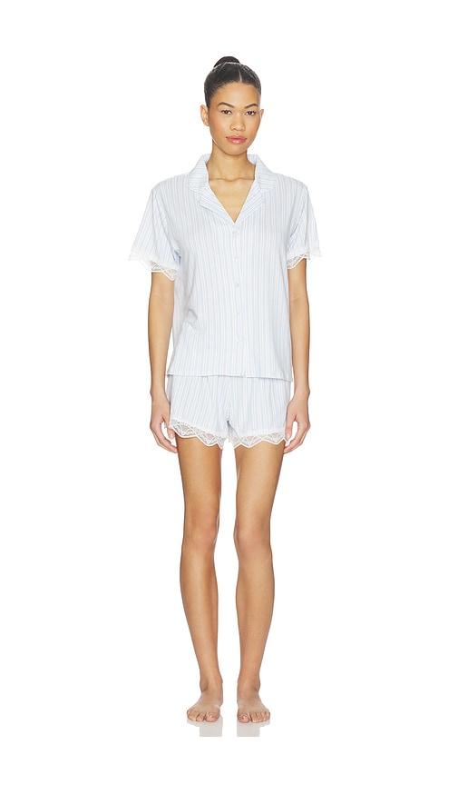 flora nikrooz luna notch pajama set in baby blue. - size l (also in m, s, xs)