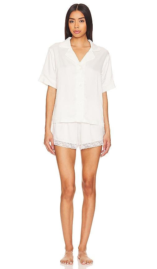 flora nikrooz selena charmeuse notch pajama set in ivory. - size l (also in m, s, xs)