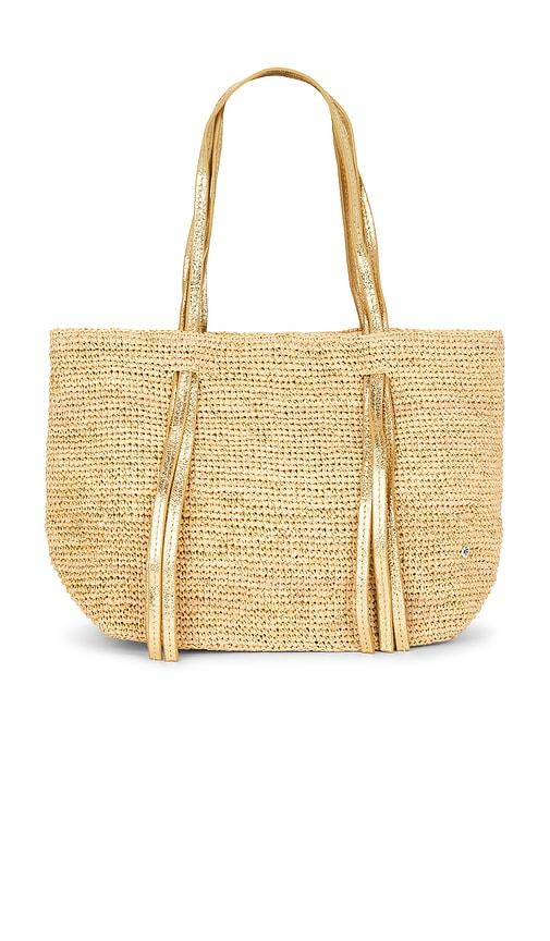florabella indore large crochet raffia tote bag in neutral.