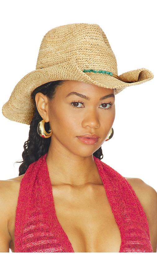 florabella tanya crochet raffia cowboy hat in neutral.