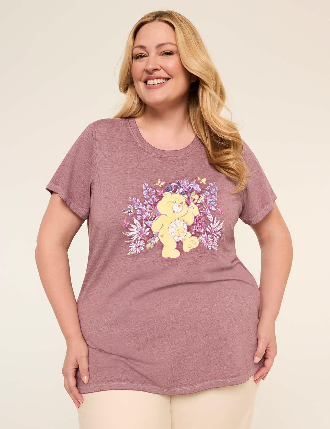 floral care bears graphic tee