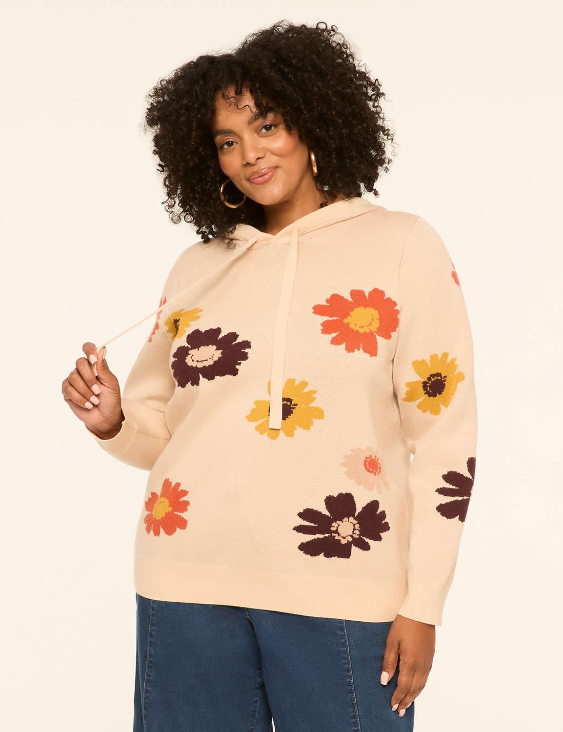 floral print hooded pullover sweater