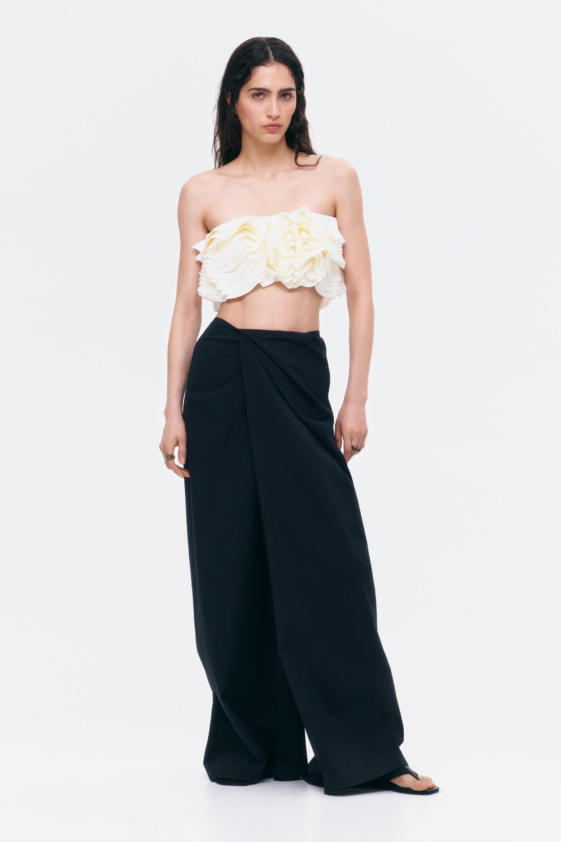 flounced bandeau crop top