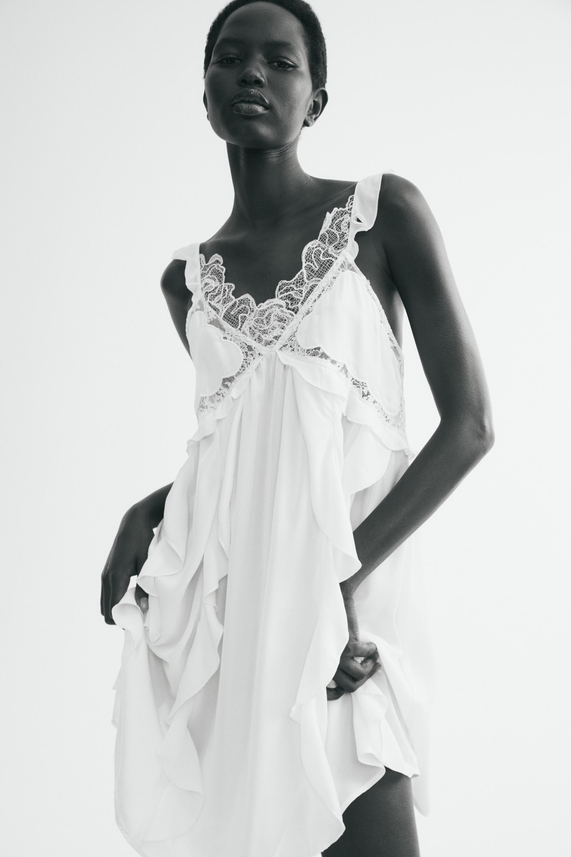 flounced lace-trimmed dress