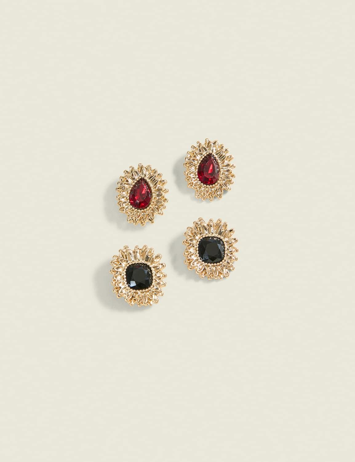 flower imitation stone earring 2-pack