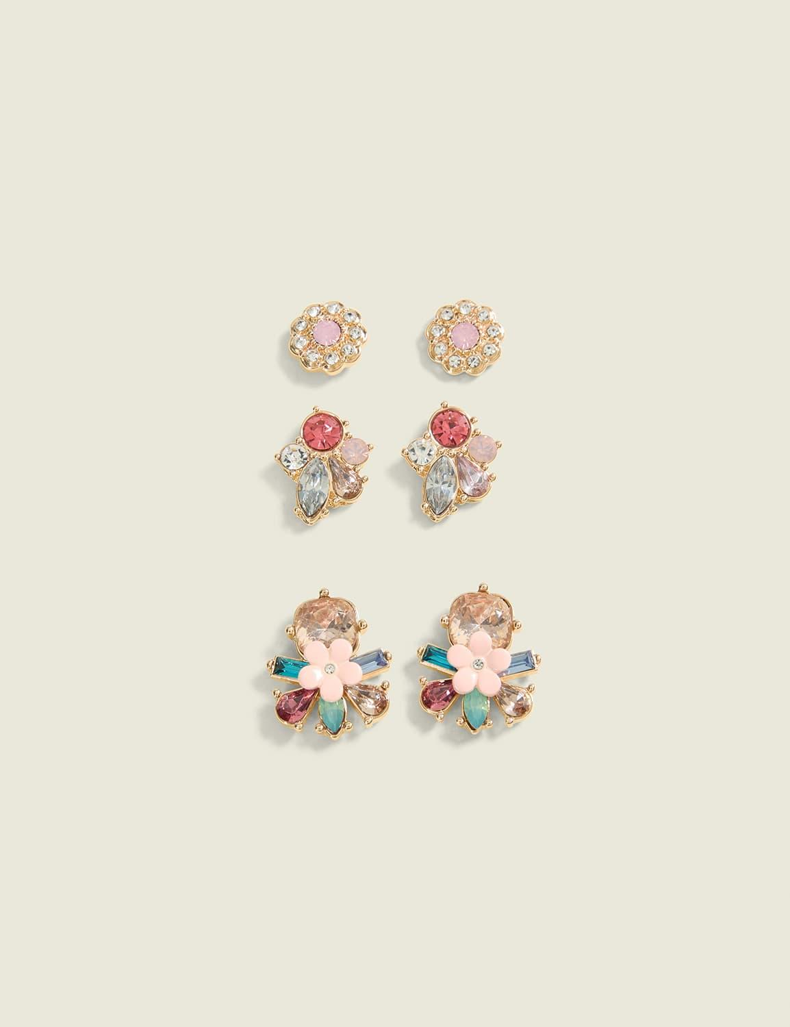 flower stud earring 3-pack