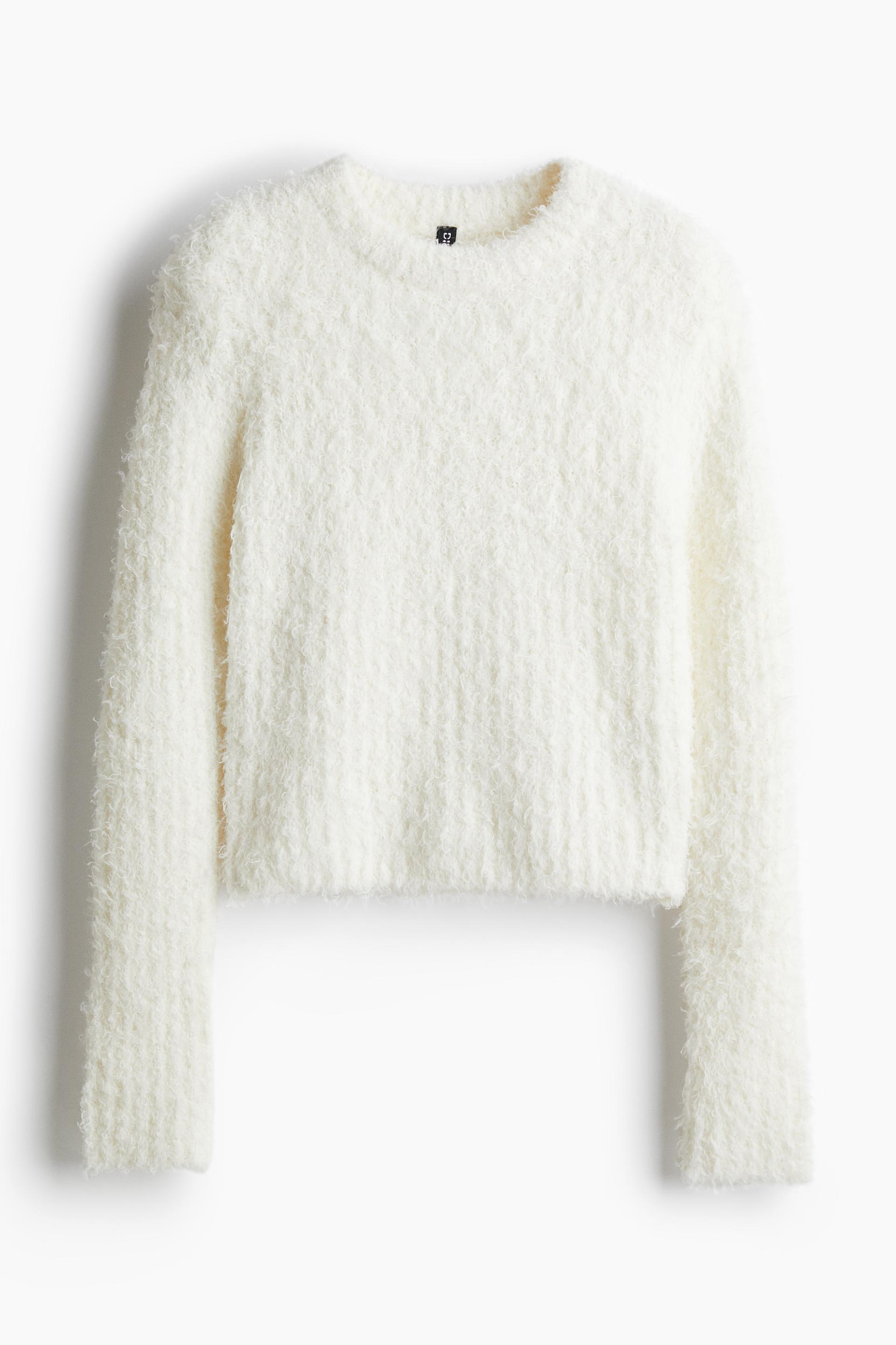 fluffy knit sweater with shoulder pads