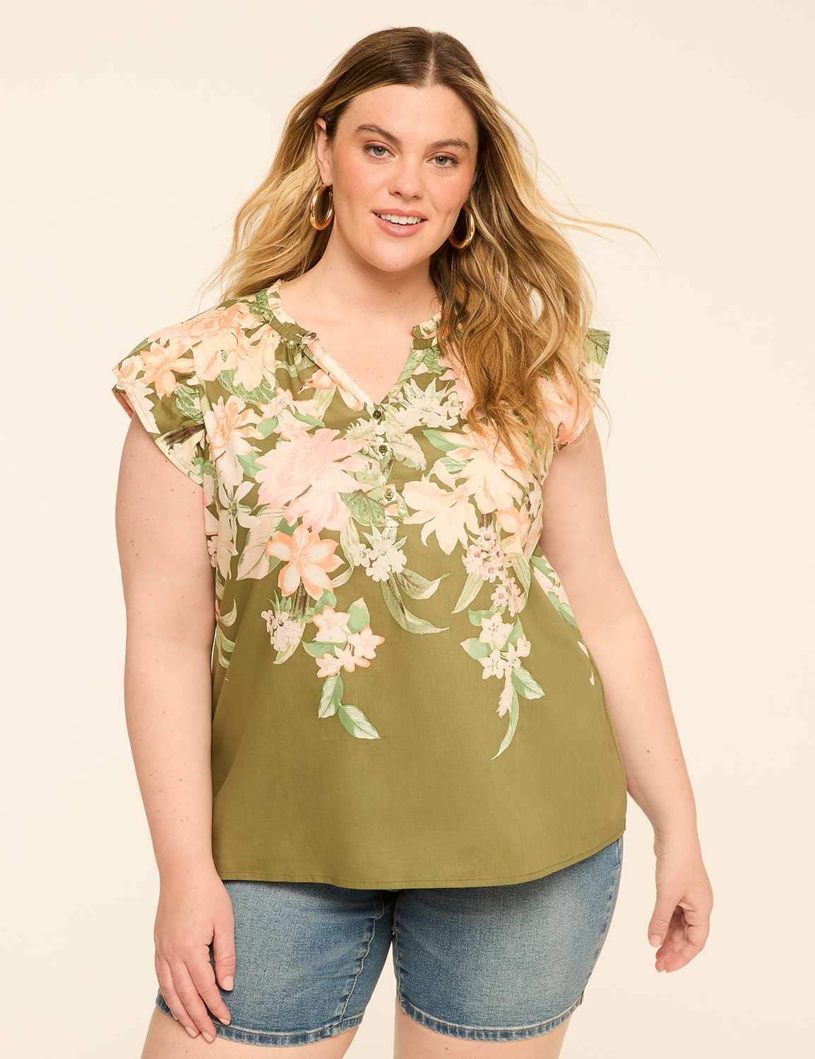 flutter-sleeve button-front top