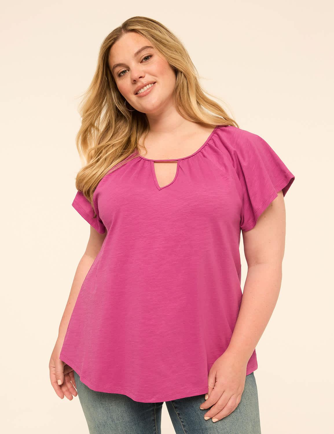 flutter-sleeve keyhole top