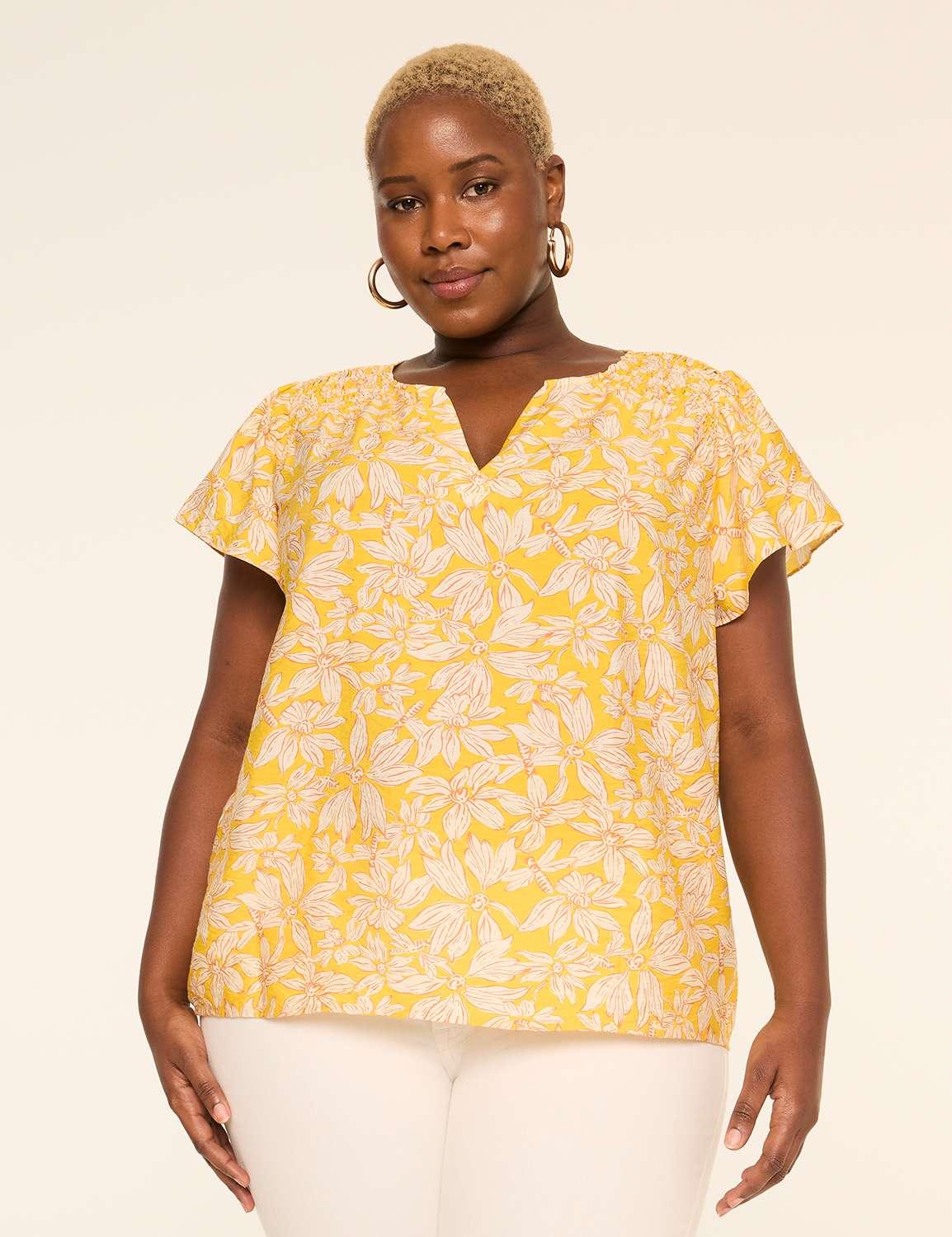 flutter-sleeve notch-neck popover blouse