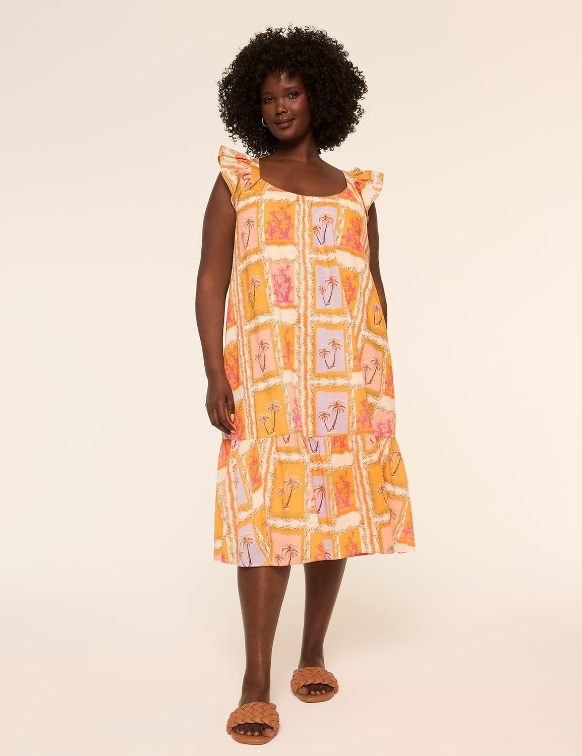flutter-sleeve postcard midi dress