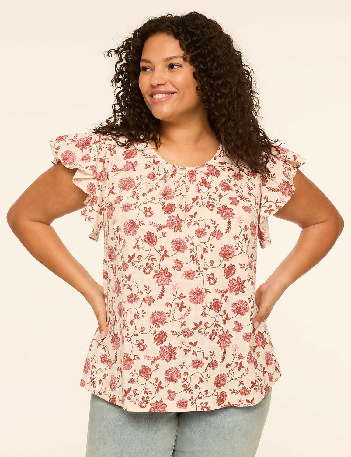 flutter-sleeve scoop-neck popover blouse