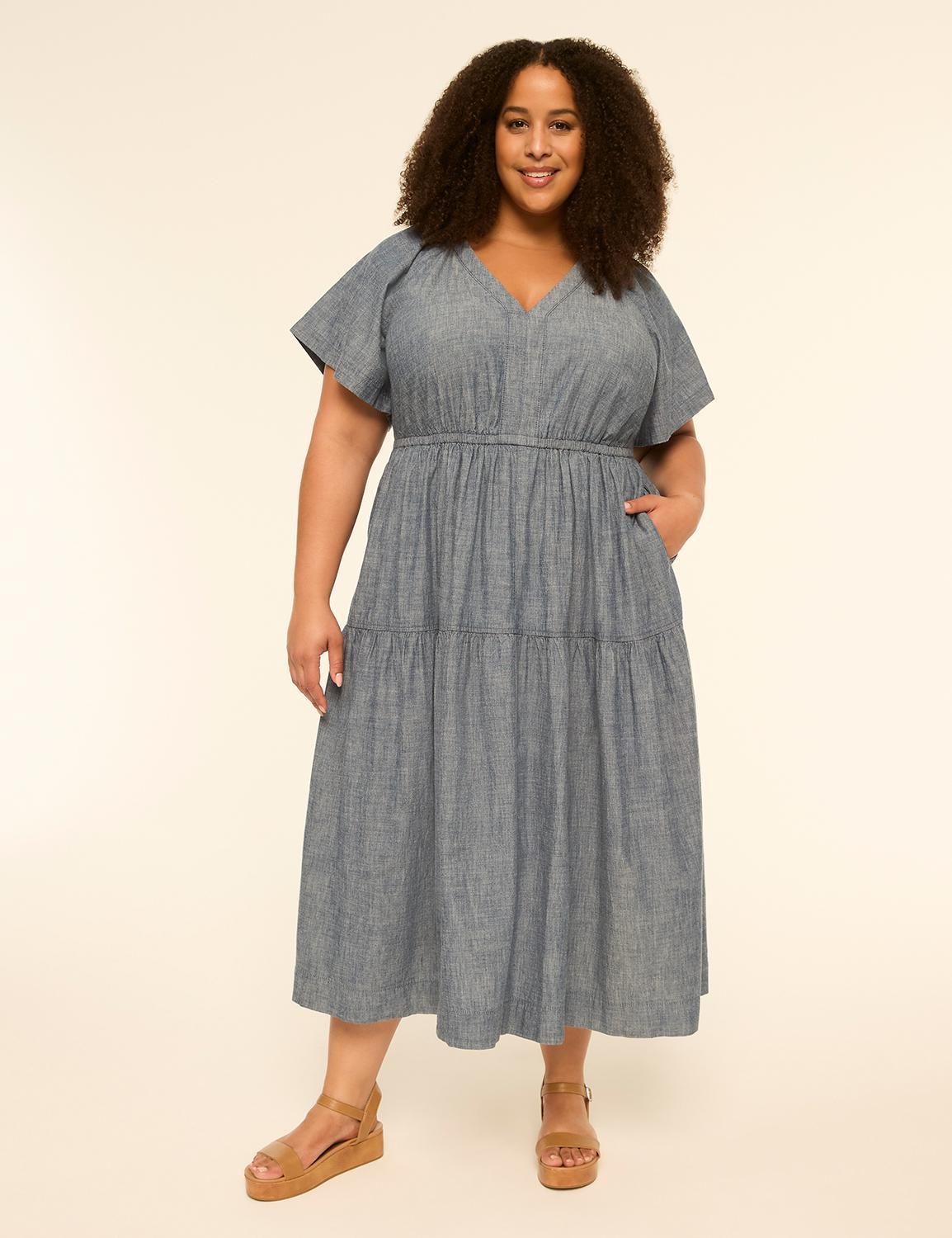 flutter-sleeve v-neck midi dress