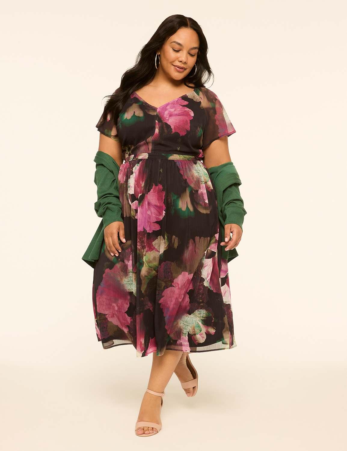 flutter-sleeve v-neck midi dress