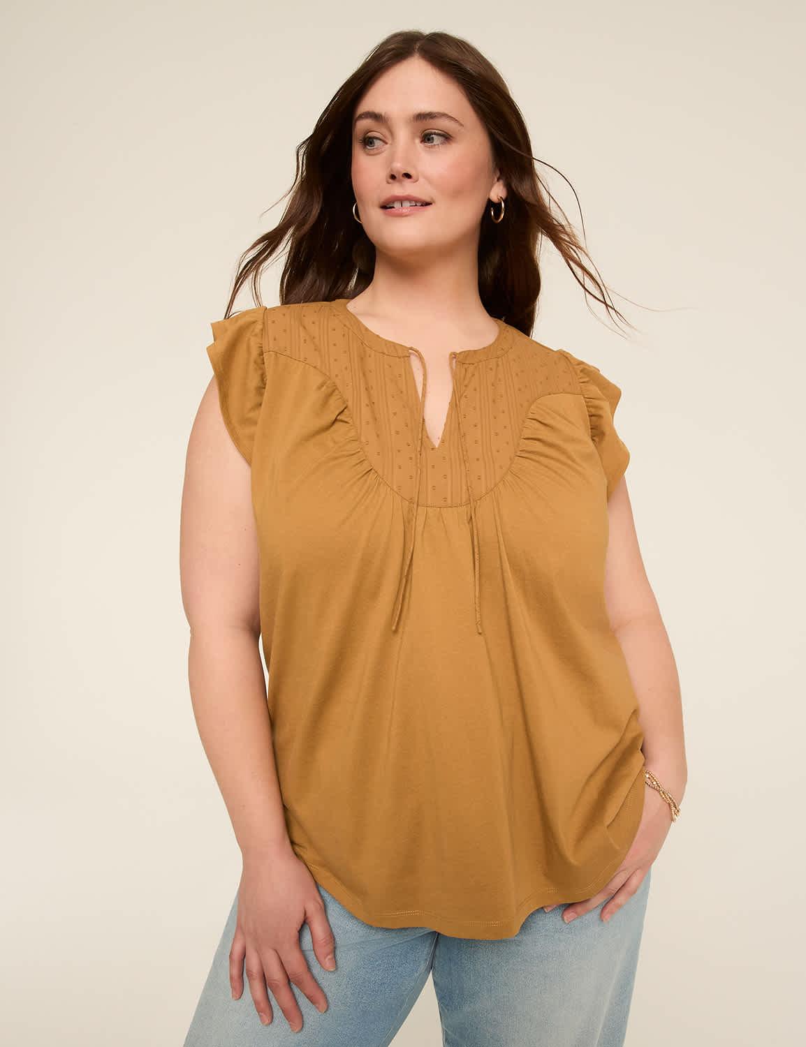 flutter-sleeve woven yoke top