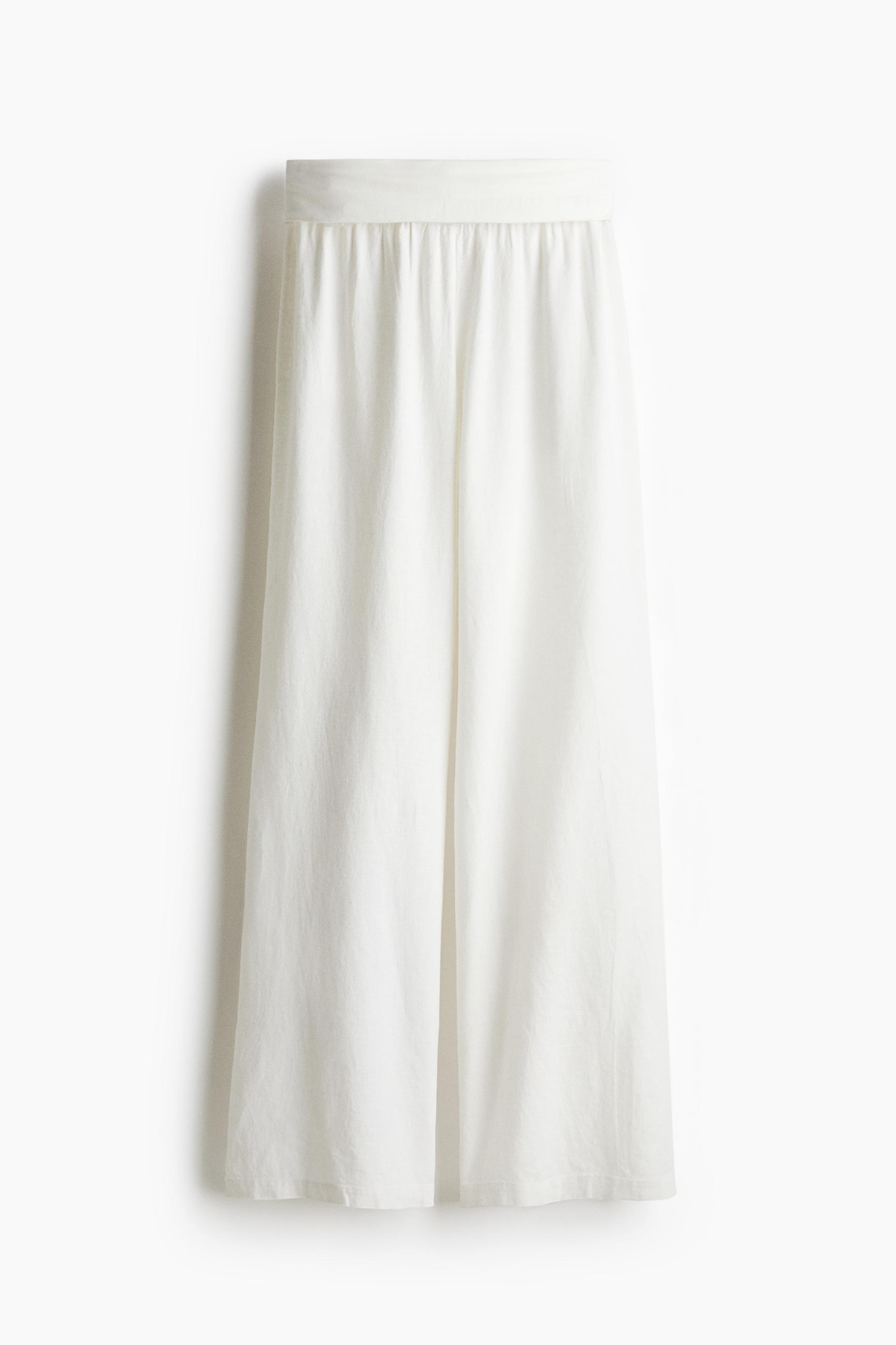 foldover-waist linen-blend pants