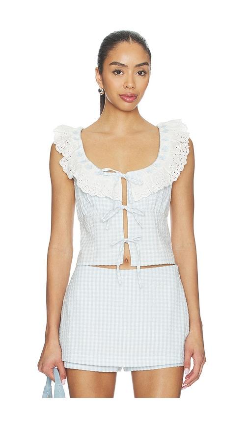 for love & lemons bradford gingham top in baby blue. - size l (also in xs, s, m, xl)