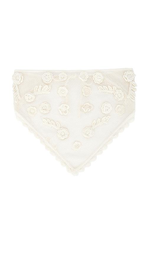 for love & lemons floral crochet headscarf in white.