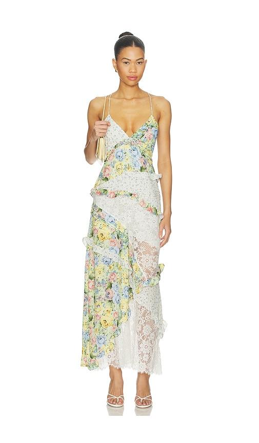 for love & lemons rosalyn maxi dress in white,green. - size m (also in xs)