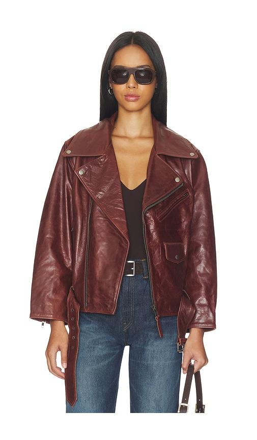 found biker leather jacket in brown. - size l (also in m, s, xl/1x, xs)