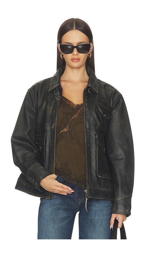 found distressed leather pocket jacket in black. - size m (also in xs, s, xl)