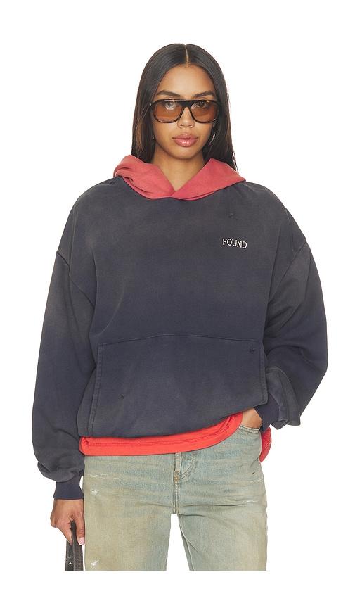 found distressed logo hoodie in navy. - size l (also in xs, s, m, xl)
