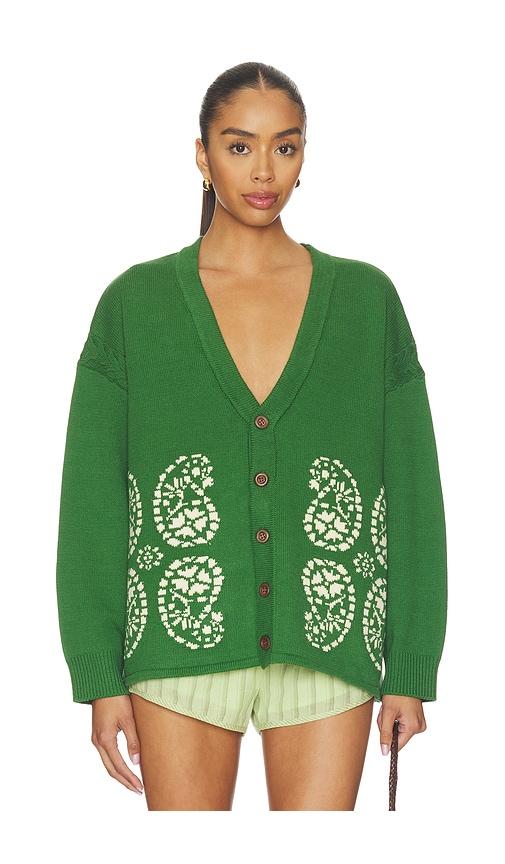 found paisley jacquard cardigan in dark green. - size s (also in xs)