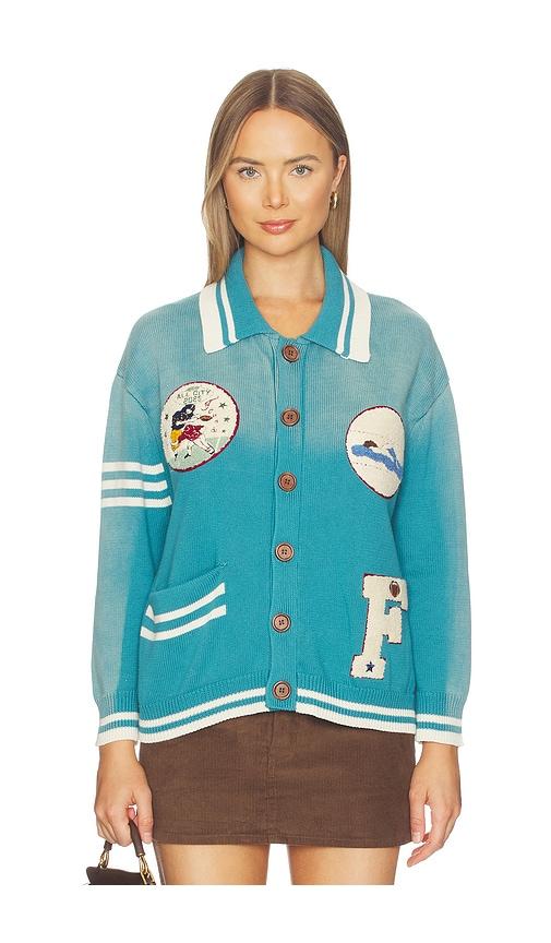 found varsity patch collared cardigan in blue. - size l (also in s)