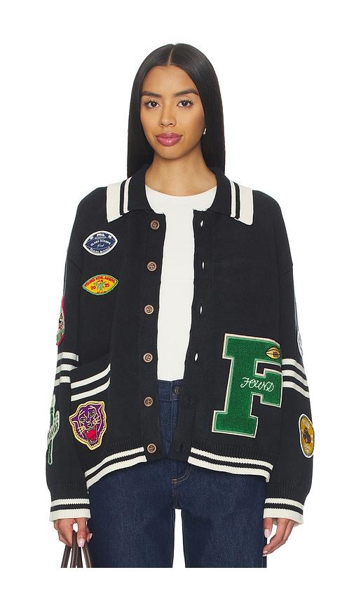 found varsity patch collared cardigan in grey. - size l (also in xs, s, m)