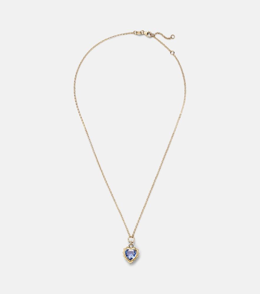 foundrae gemstone heart 18kt gold pendant necklace with tanzanite
