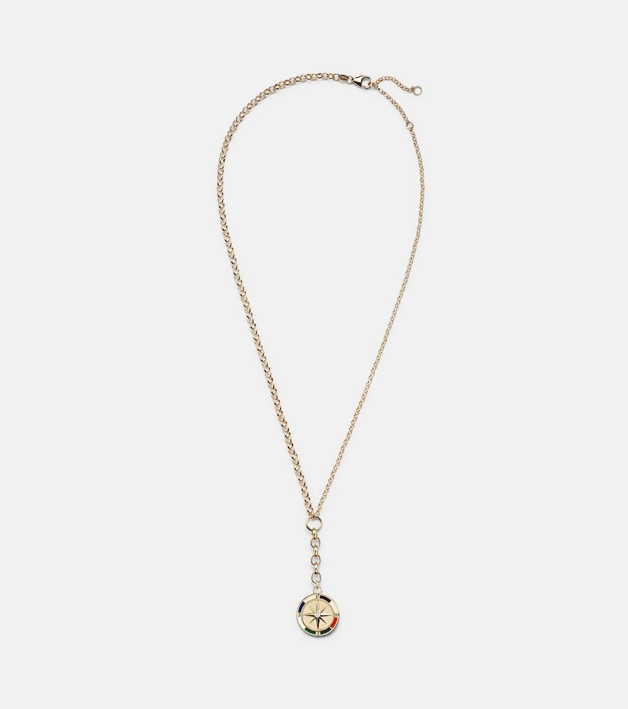 foundrae internal compass 18kt gold necklace with diamond and enamel