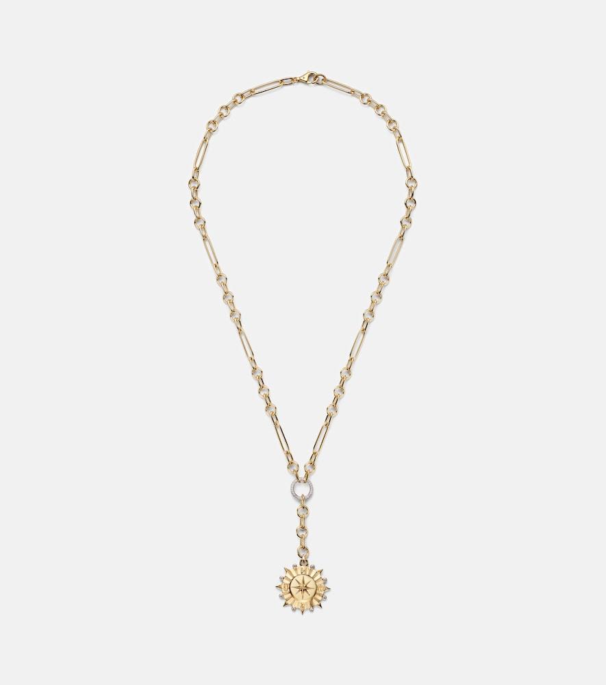 foundrae internal compass small 18kt gold pendant necklace with diamonds