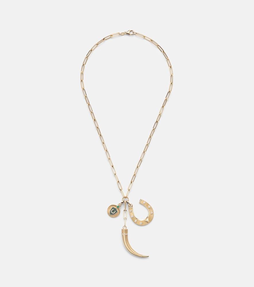 foundrae protection 18kt gold charm necklace with diamonds