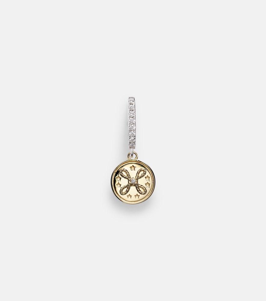 foundrae true love mini 18kt yellow and white gold single earring with diamonds