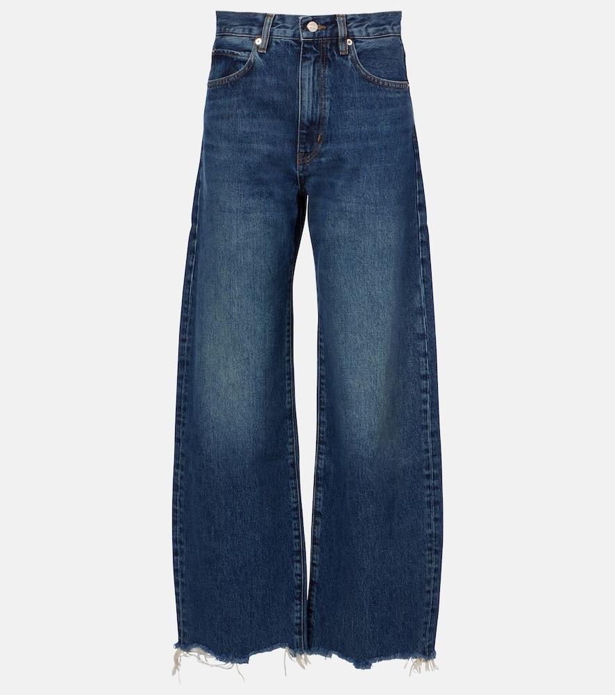 frame bow frayed barrel-leg jeans