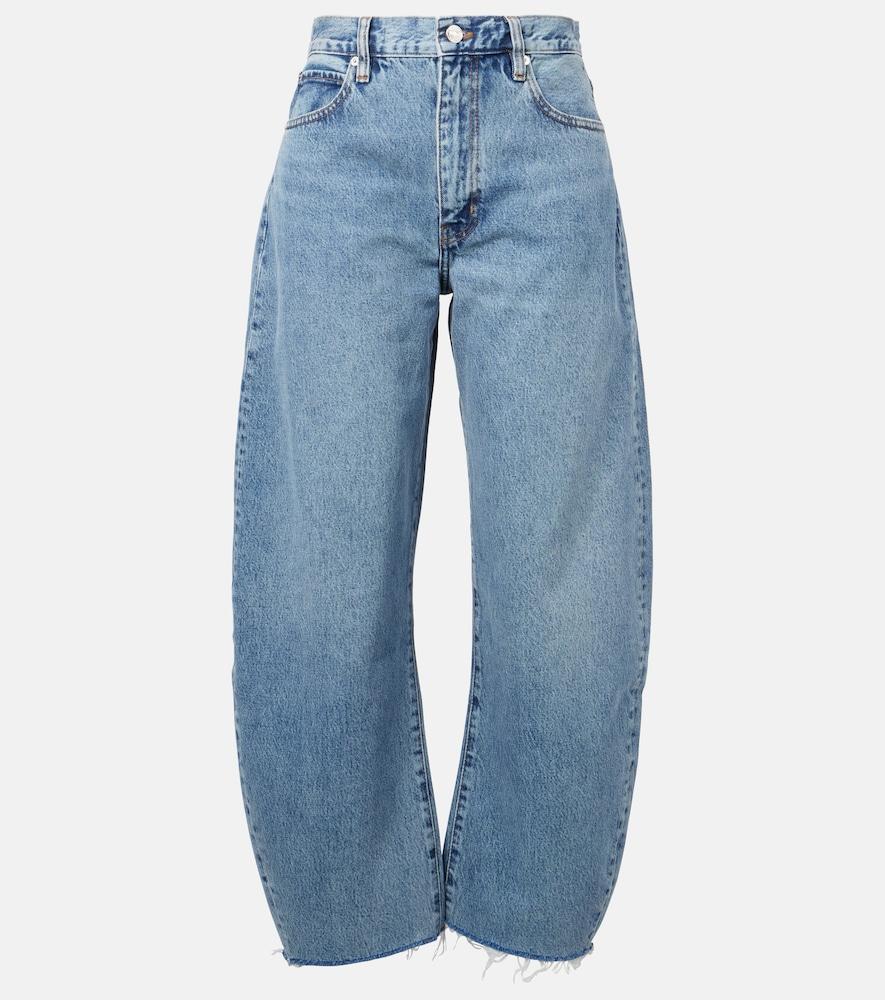 frame bubble crop high-rise barrel-leg jeans