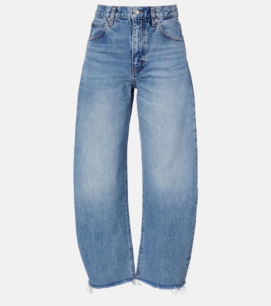 frame bubble cropped barrel-leg jeans