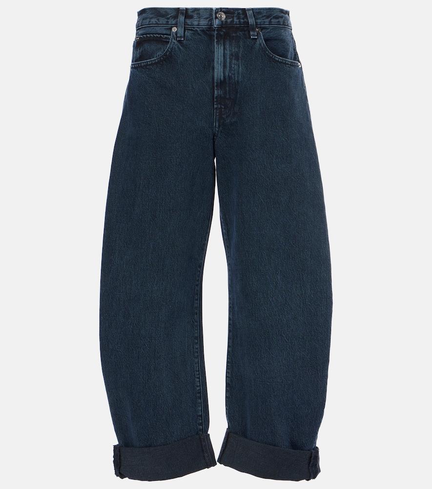frame bubble high-rise barrel-leg jeans