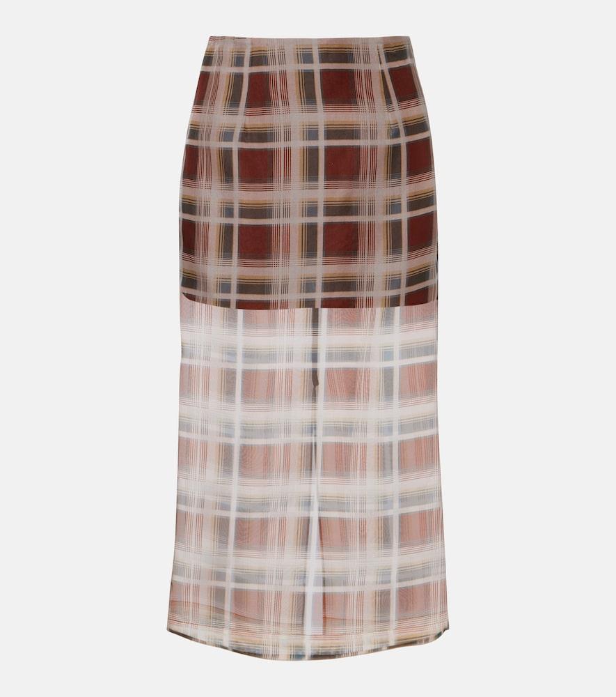 frame check silk midi skirt