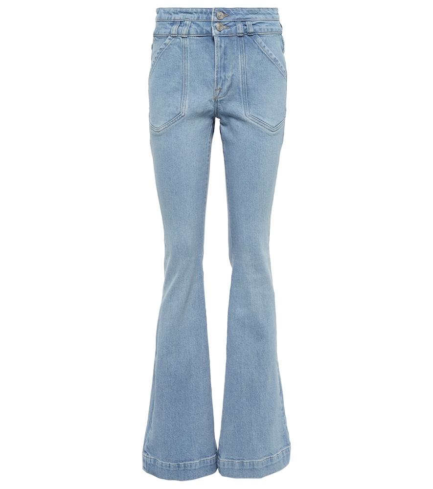 frame double button flare high-rise jeans
