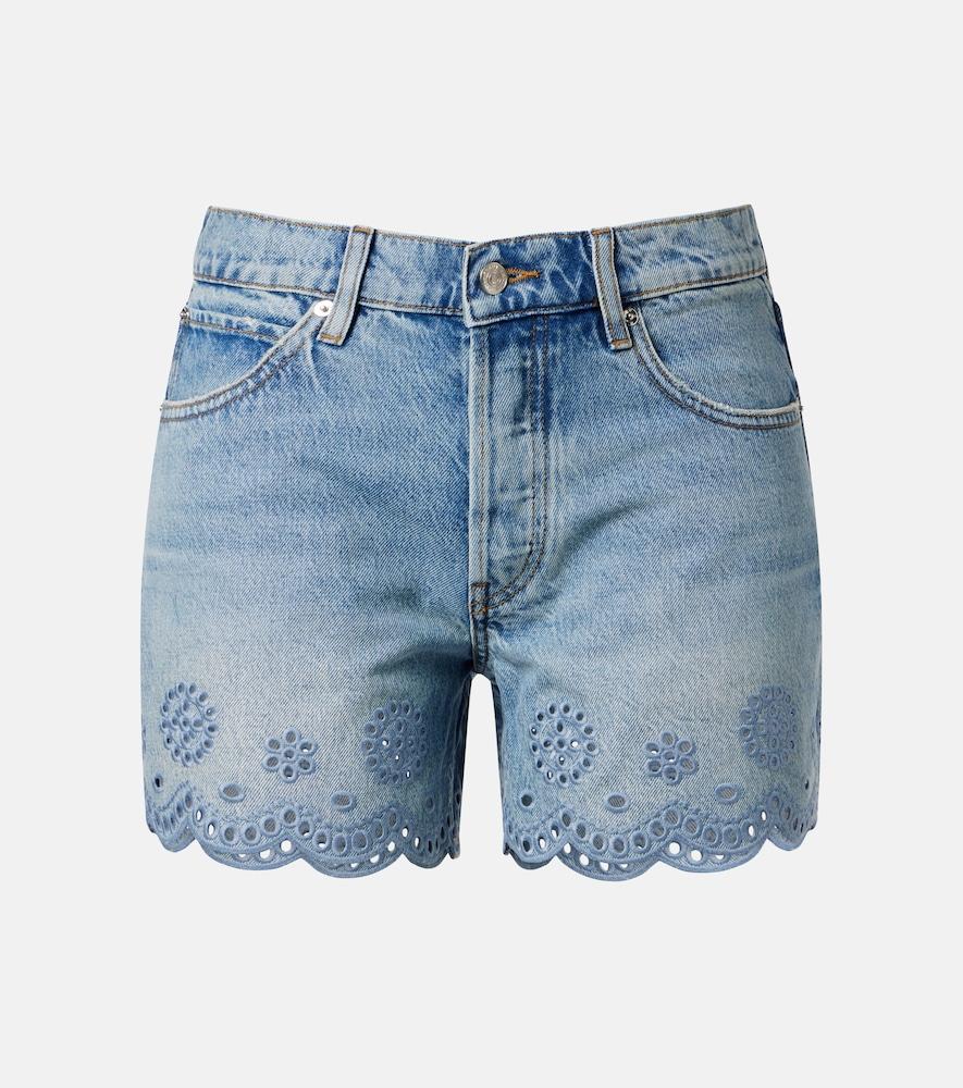 frame long hang broderie anglaise denim shorts